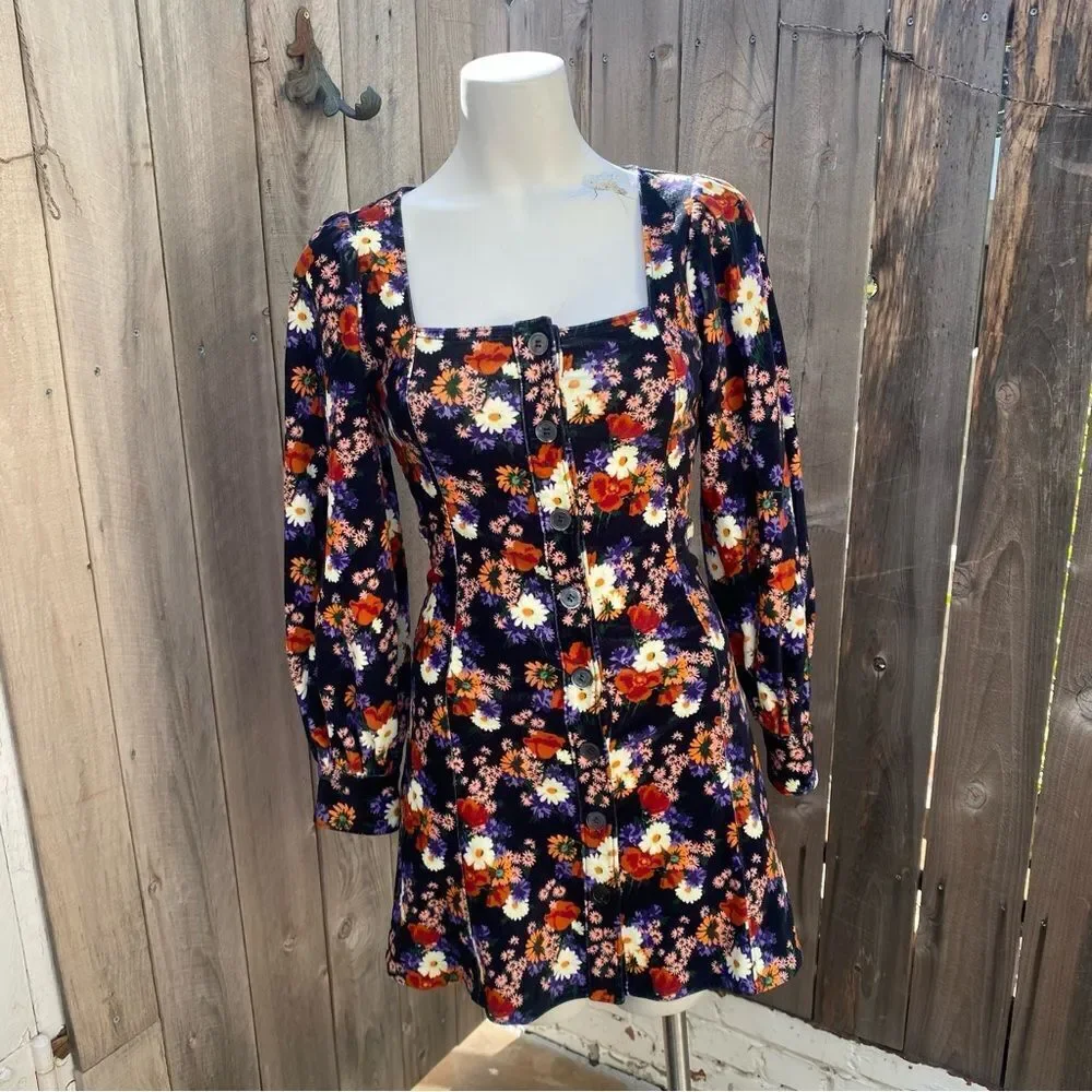 STAUD Chandler Velvet Dress Black Floral XS - Picture 8 of 15